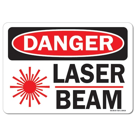 Signmission OSHA Danger Sign, Laser Beam W/ Graphic, 10in X 7in Rigid Plastic, 10" W, 7" H, Landscape OS-DS-P-710-L-19414